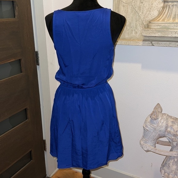 Express blue dress with black ruffle detailing sleeveless Sz S - Picture 4 of 8